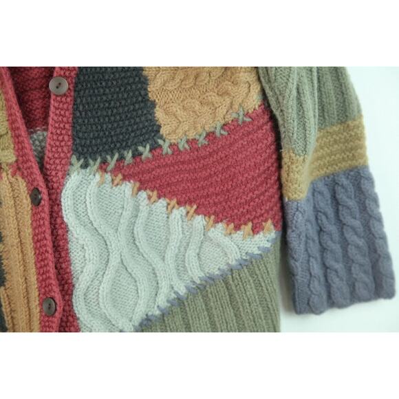 Vintage XS S Cardigan Cable Knit Patchwork Chunky Cottagecore Whismsigoth Cozy - Picture 4 of 12